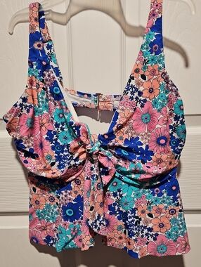 Raisins Floral Tie-Front Bikini Top - Pink, Blue, Teal